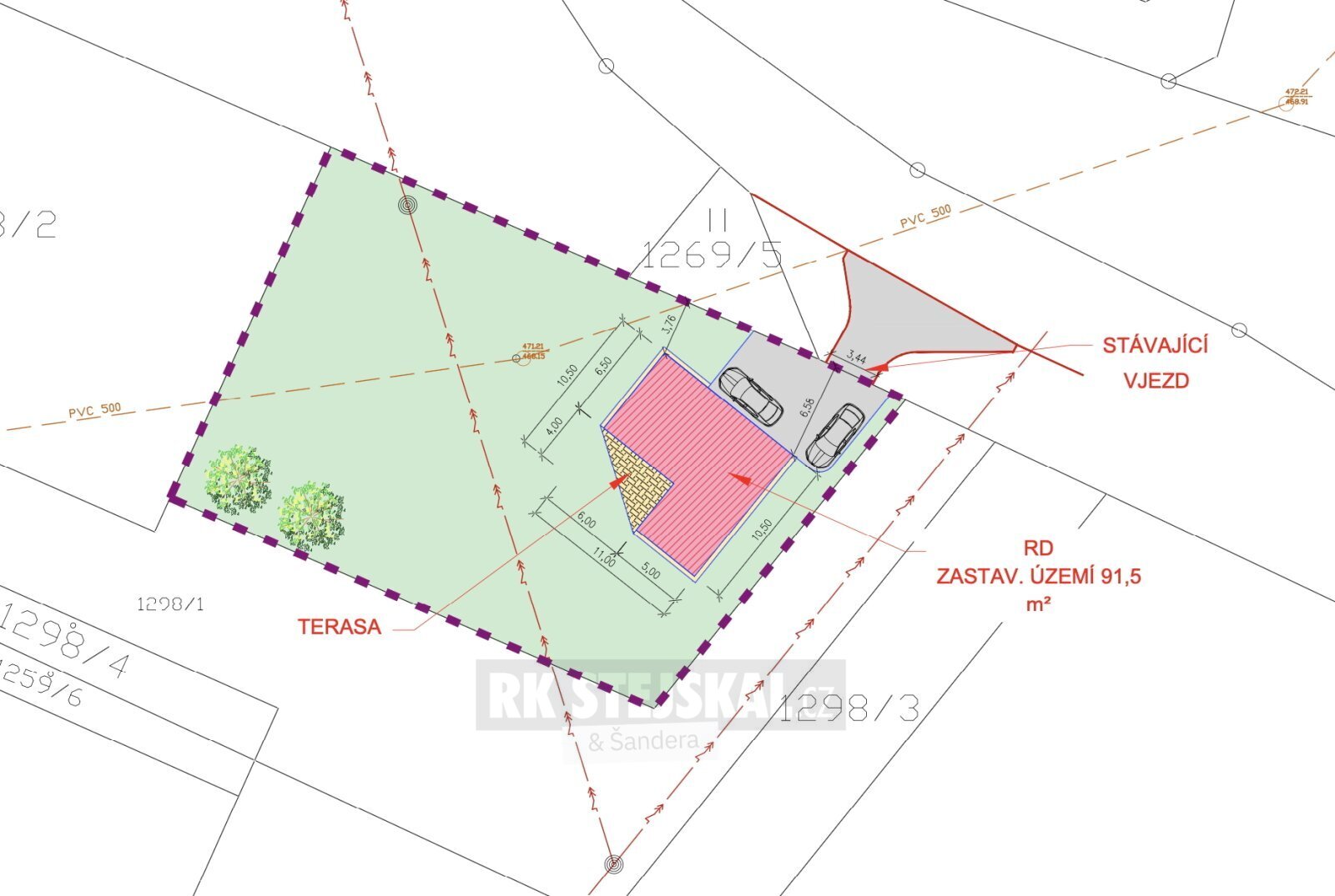 situační zákres pozemku a domu