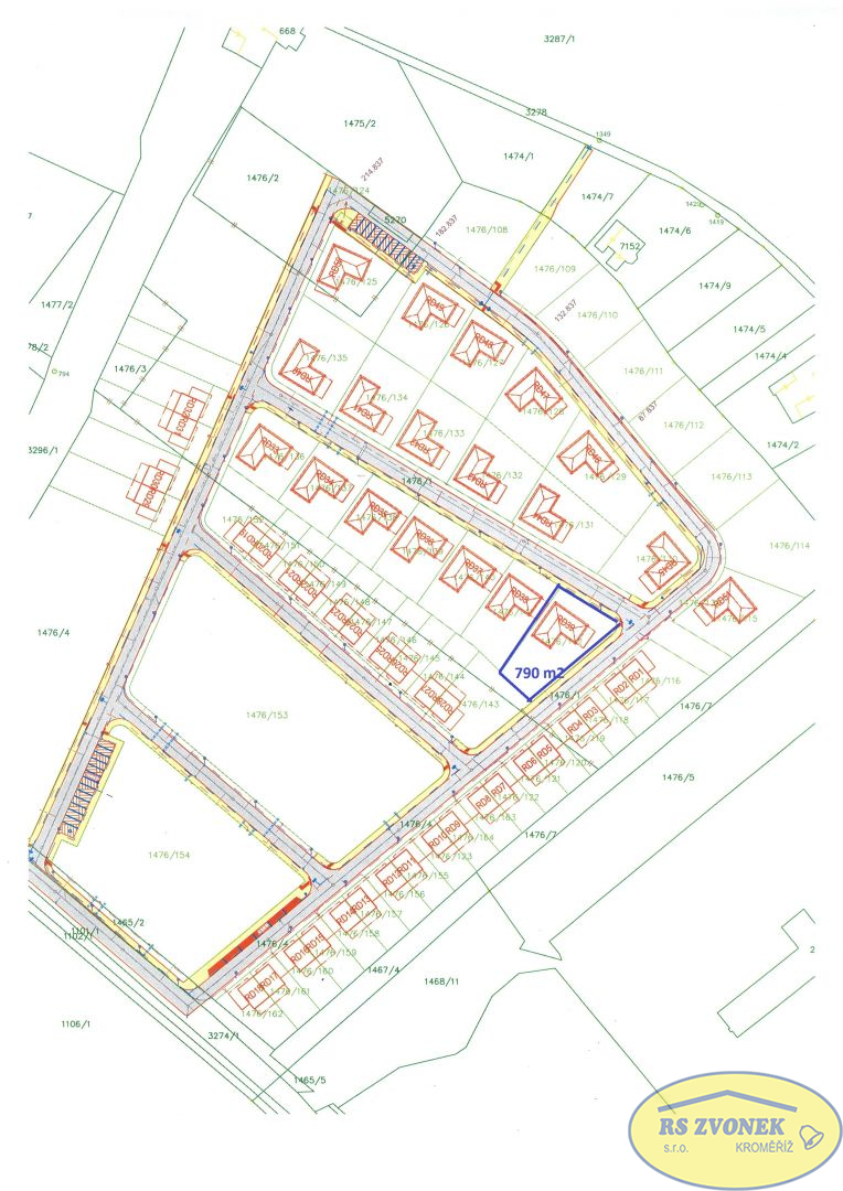 Pozemek 790 m2 pro výstavbu bungalovu 4+kk, Kroměříž