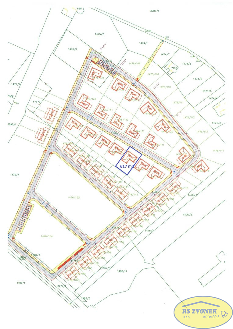 Pozemek 617 m2 pro výstavbu bungalovu 4+kk, Kroměříž