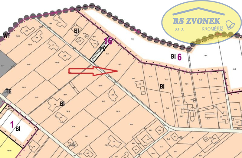 Prodej pozemku pro stavbu RD, Přílepy u Holešova