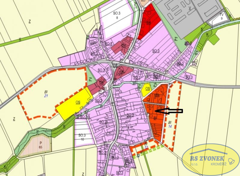 Prodej stavebního pozemku Zlobice u  Kroměříže
