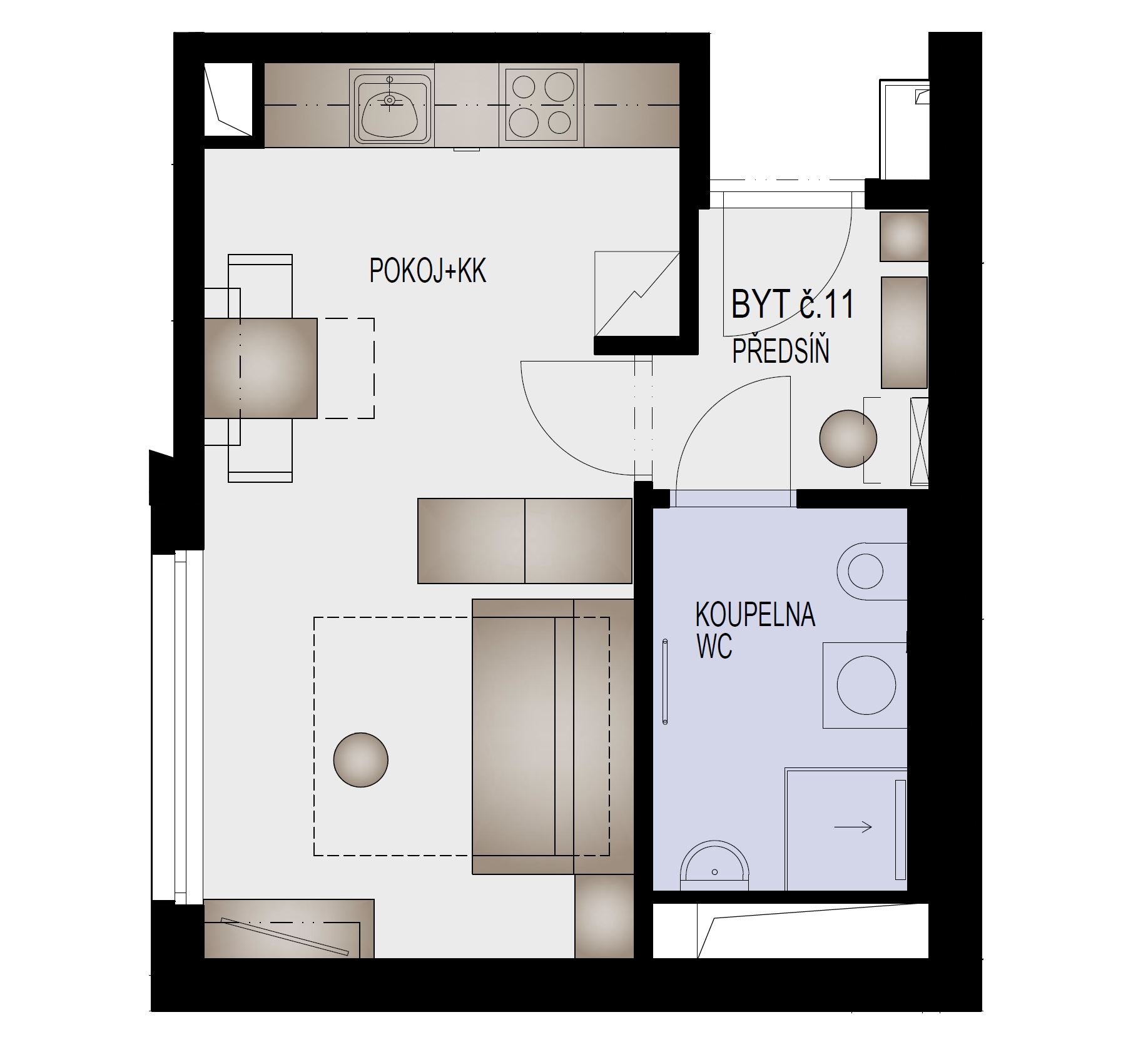 PlĂĄnek bytu s rozmĂ­stÄ?nĂ­m nĂĄbytku.