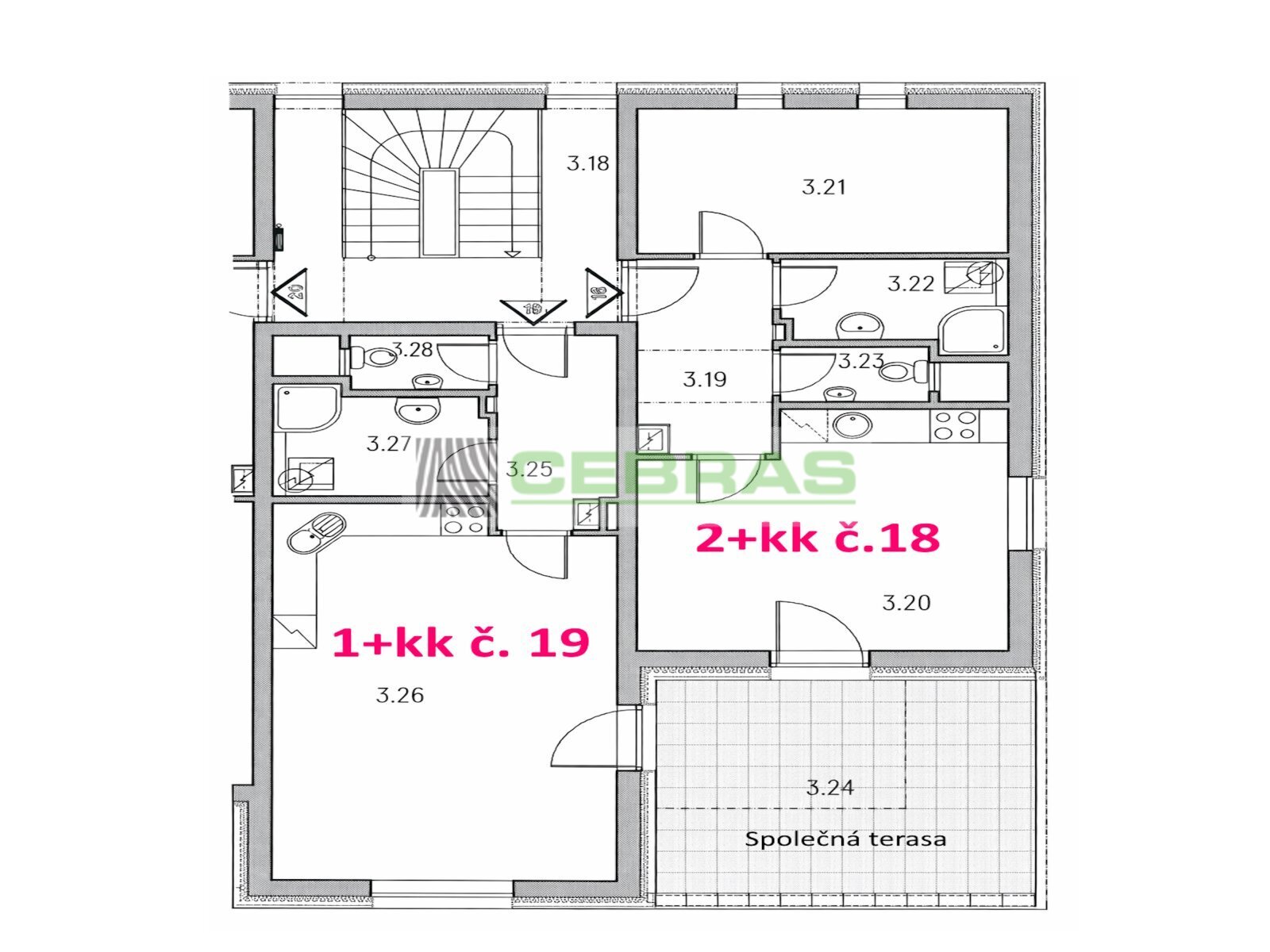 Půdorys - 1+kk č.19 + společná terasa