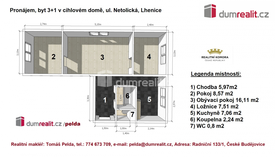 Pronájem bytu 3+1, 49 m² Lhenice (okres Prachatice), Netolická, obrázek 3