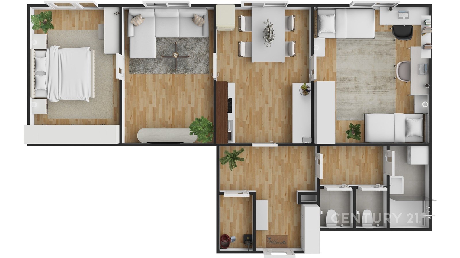 Půdorys moderního bytu s parketovou podlahou, svět