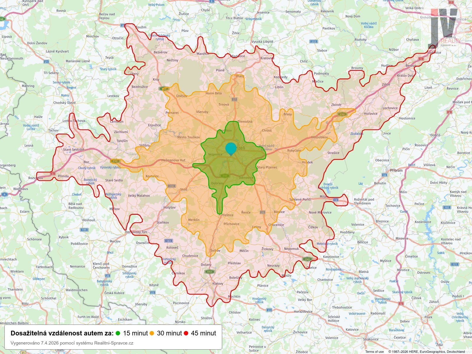Dosažitelná vzdálenost: auto