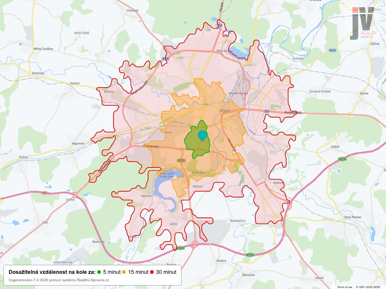 Dosažitelná vzdálenost: kolo