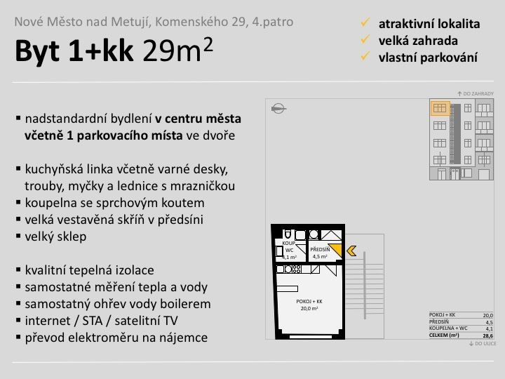 Pronájem bytu 1+kk, 29 m2 v centru Nového Města n/Met.