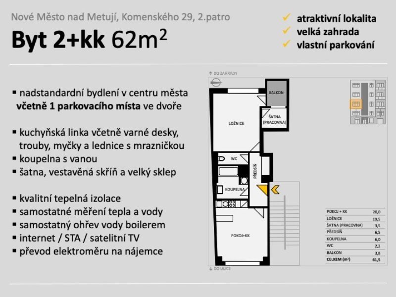 Pronájem bytu 2+kk, 62 m2 v centru Nového Města n/