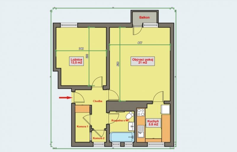 Družstevní byt 2+1/B (53m2), Hr. Králové - Labská Kotlina I