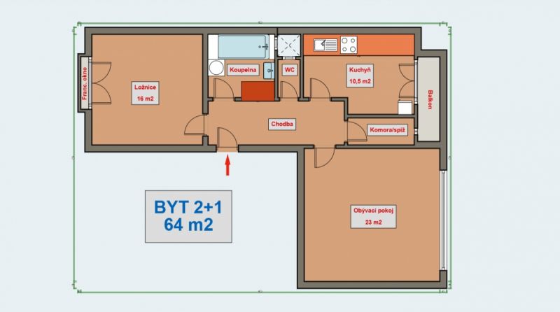 Pronájem bytu 2+1/B (64m2) v centru HK - Smetanovo nábřeží