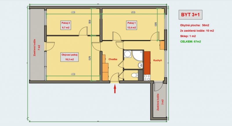 Byt 3+1/2xL (67m2) v Hradci Králové - Třebechovick