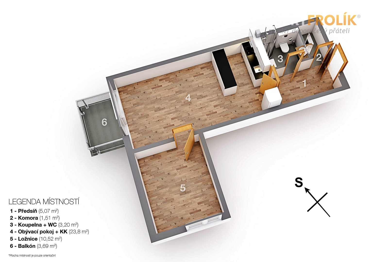 Nezařízený byt 2+kk s balkonem a garážovým stáním - Praha 9, Vysočany - Freyova - Residence Eliška - půdorys