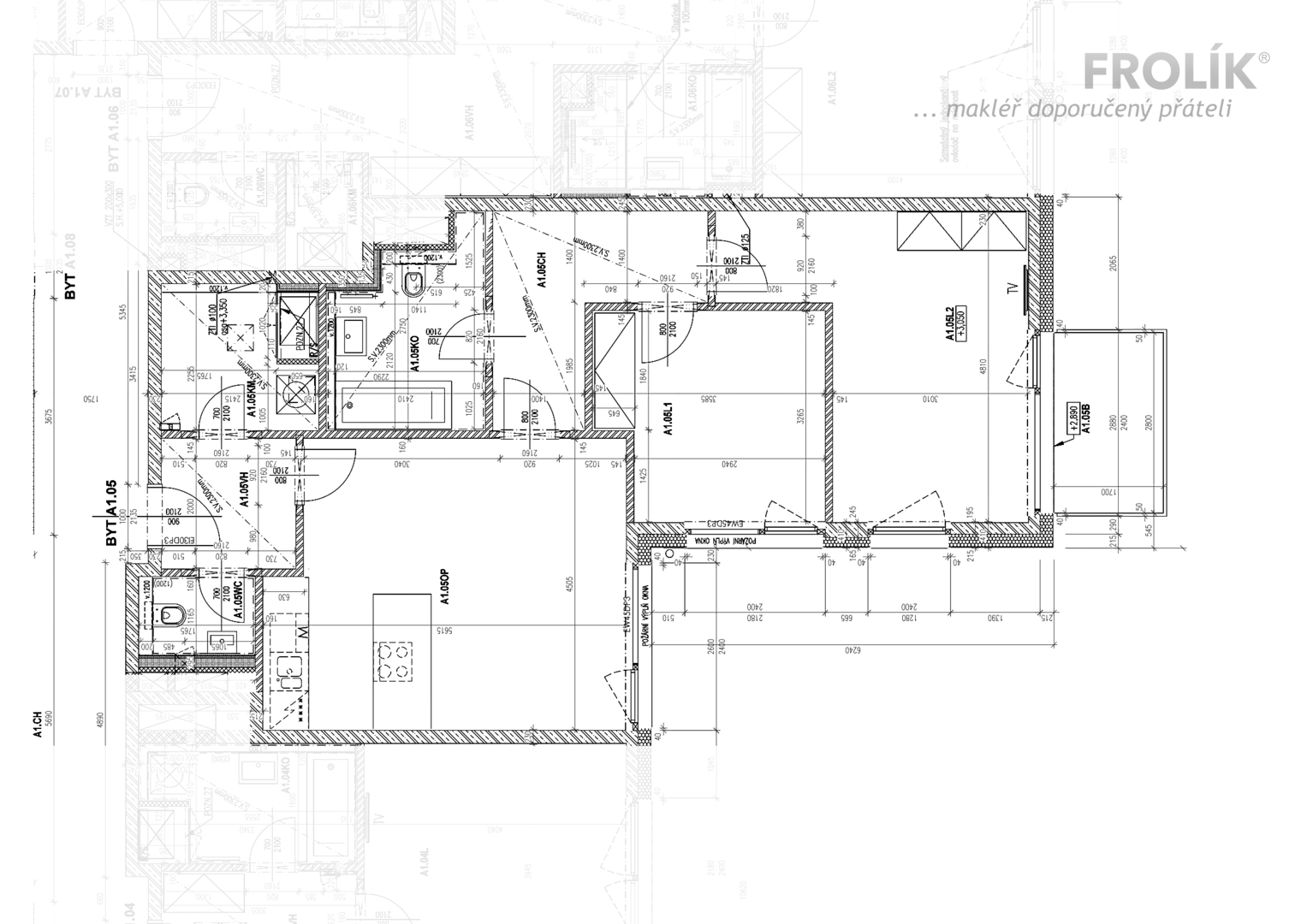 Nový byt 3+kk s balkonem a garážovým stáním - Praha 6, Lysolaje - projekt Lysolajský dvůr - půdorys