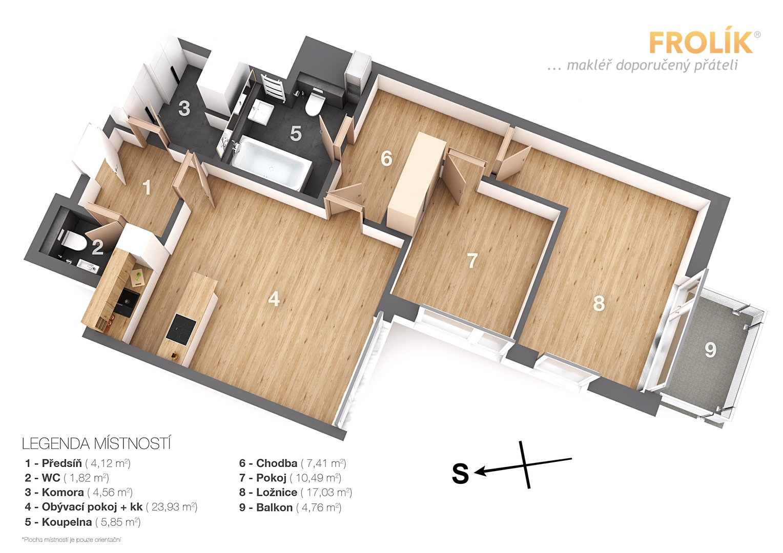 Nový byt 3+kk s balkonem a garážovým stáním - Praha 6, Lysolaje - projekt Lysolajský dvůr - půdorys
