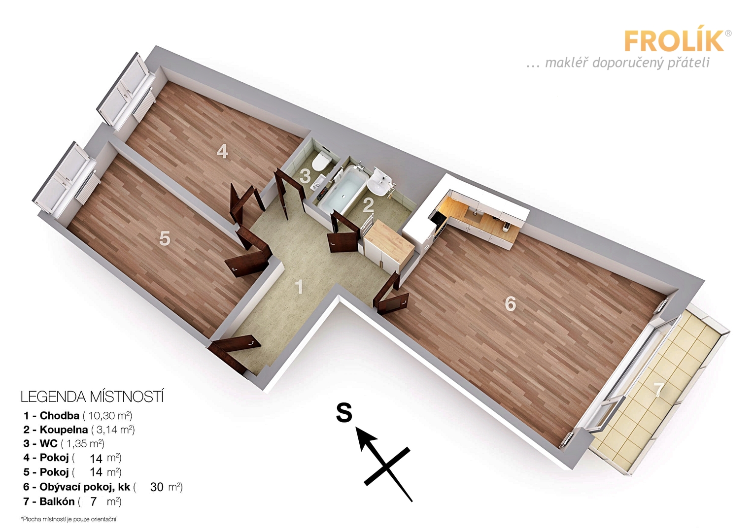 Nezařízený byt 3+kk s balkonem a garážovým stáním - Praha 5, Košíře - ul. Starokošířská - projekt Starokošířská Avenue - půdorys