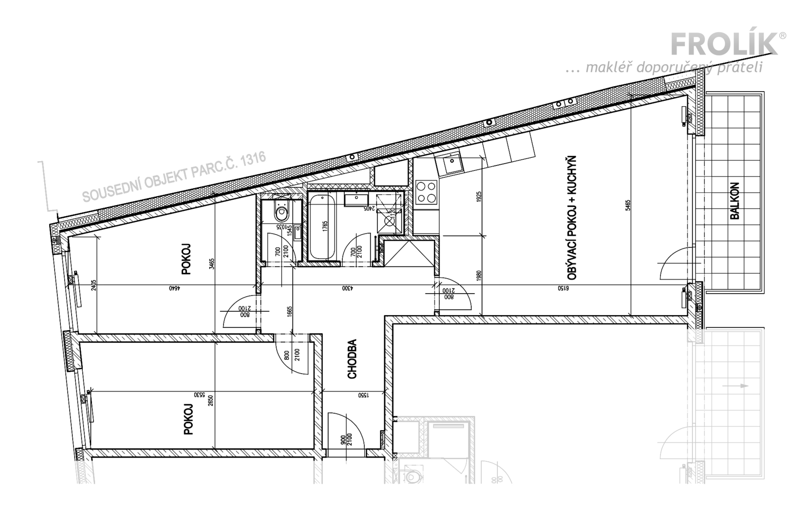 Nezařízený byt 3+kk s balkonem a garážovým stáním - Praha 5, Košíře - ul. Starokošířská - projekt Starokošířská Avenue - půdorys