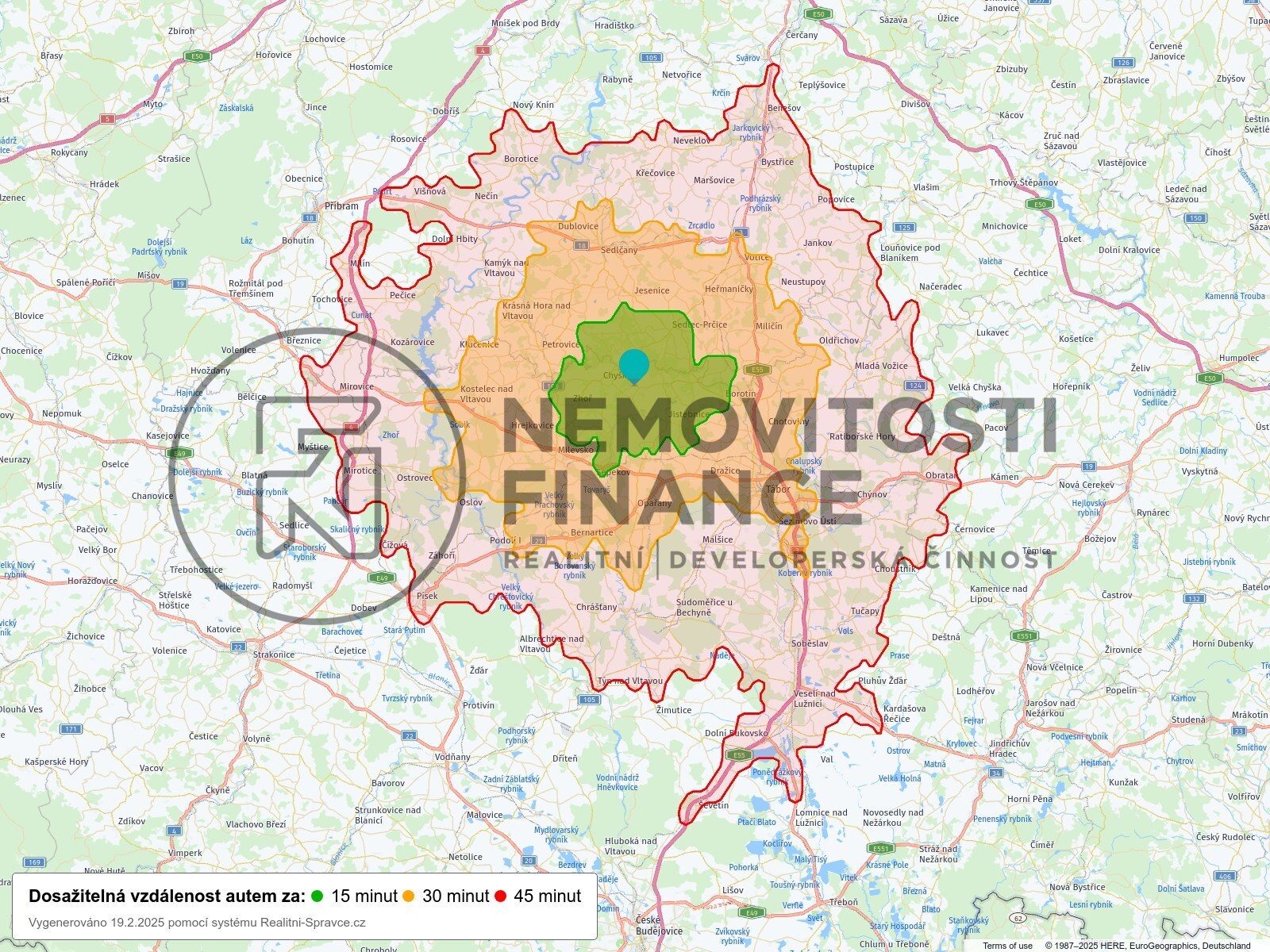 Dosažitelná vzdálenost: auto