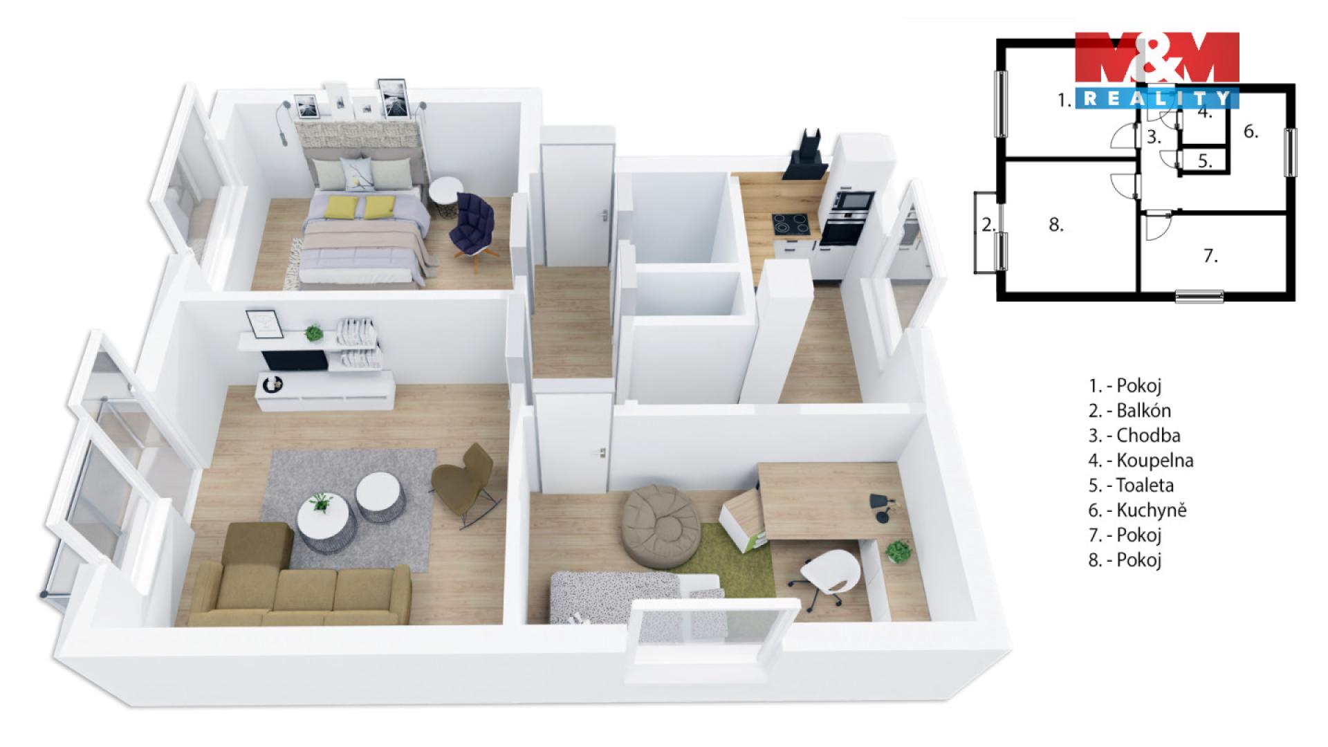 Pronájem bytu 3+1 Opočno 13 500 Kč za měsíc, foto 9