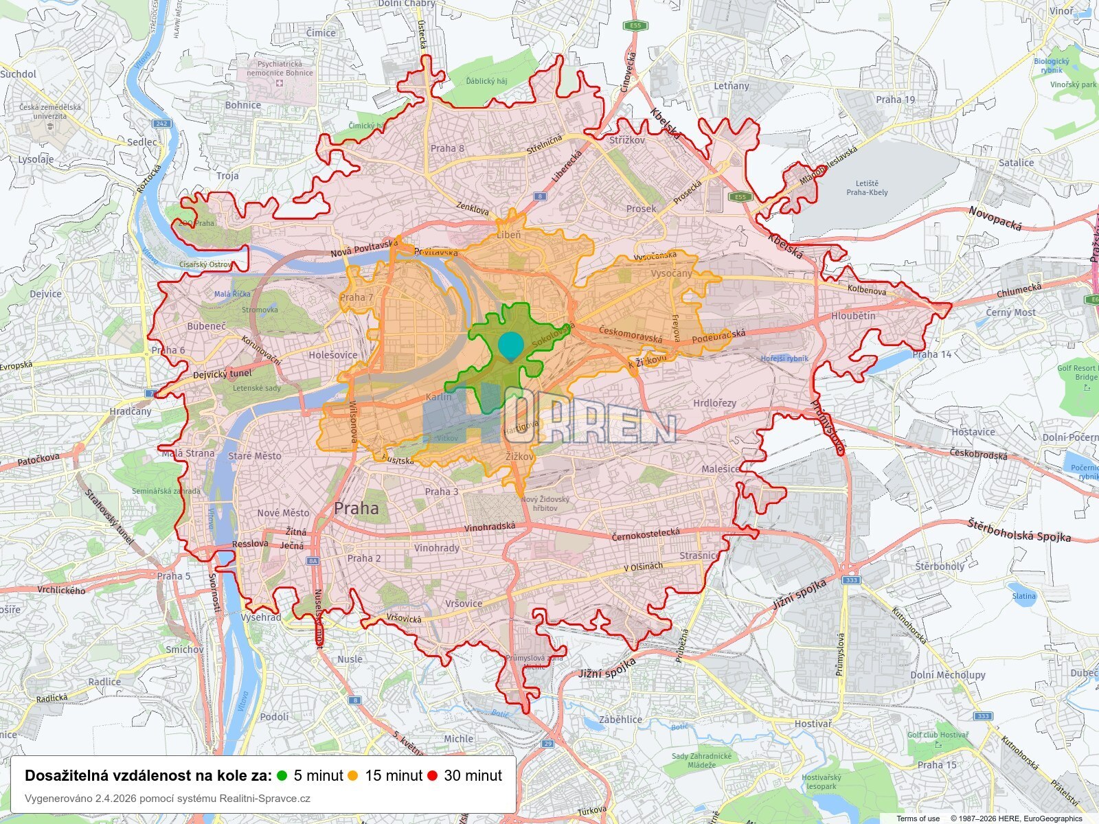 Dosažitelná vzdálenost: kolo