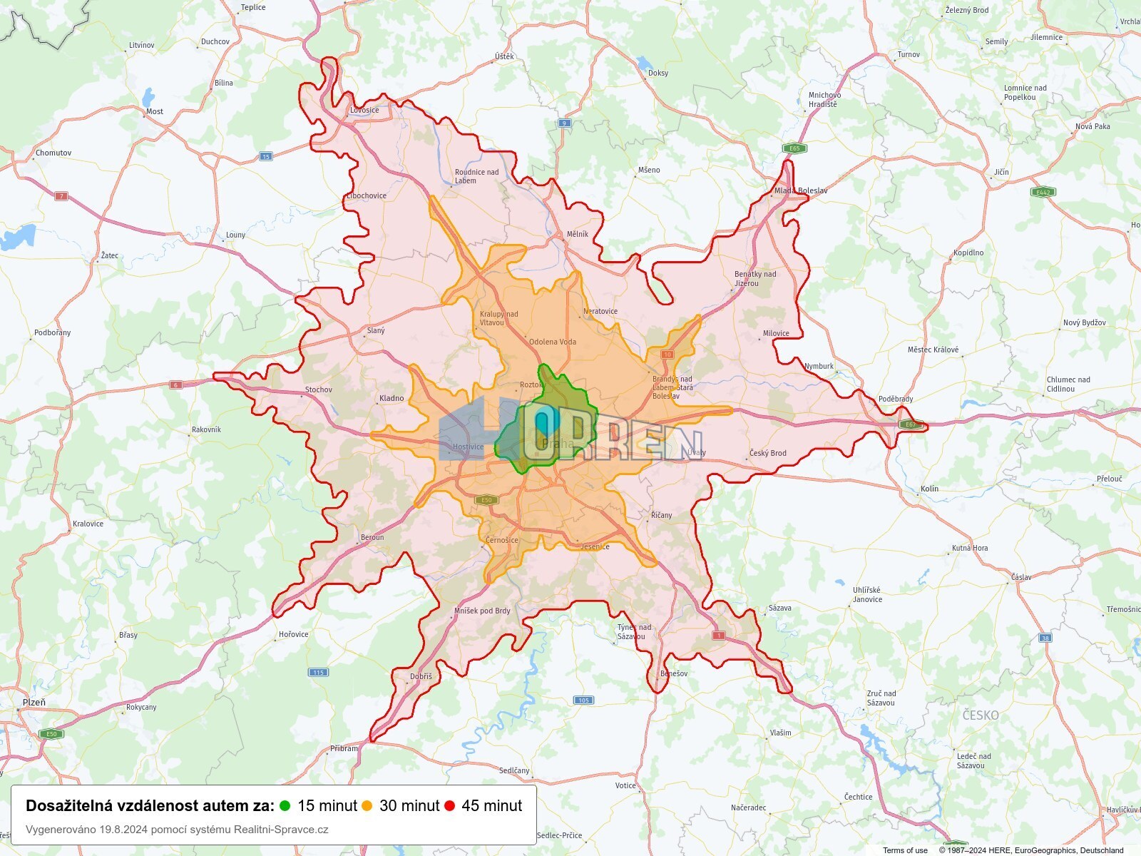 Dosažitelná vzdálenost: auto