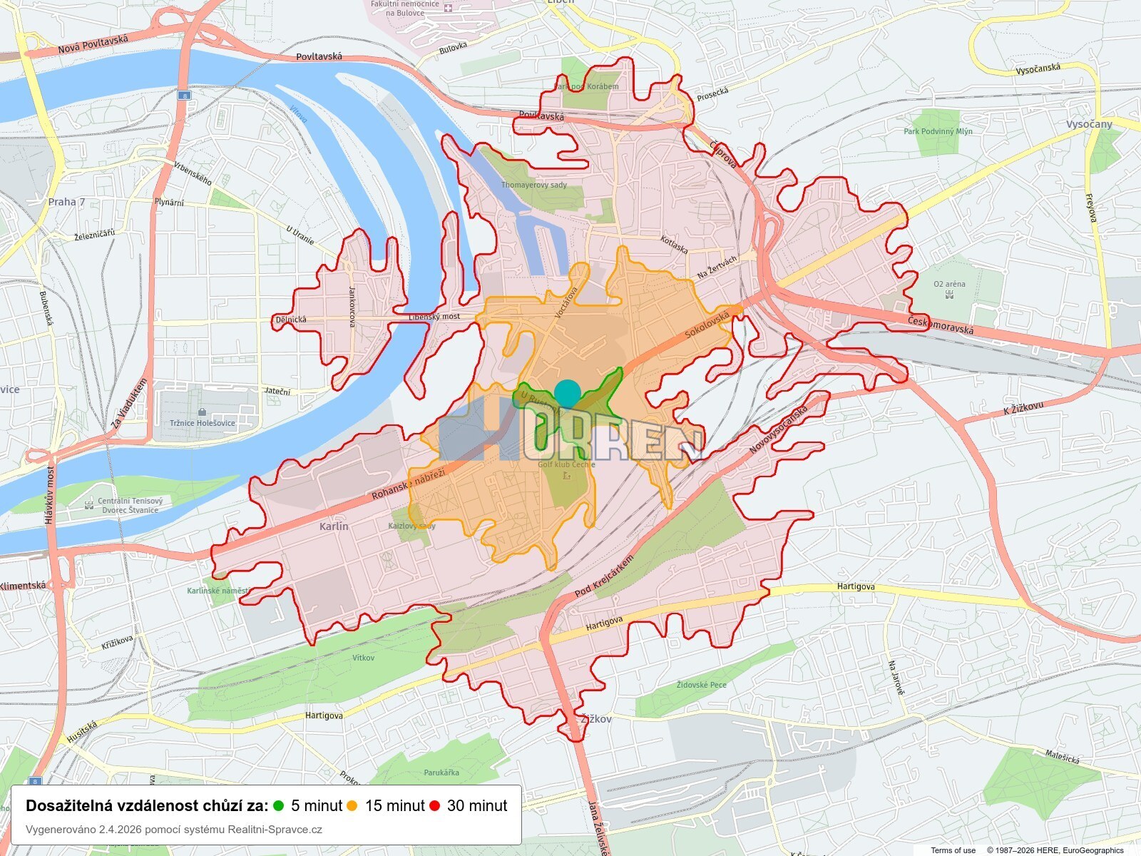 Dosažitelná vzdálenost: chůze