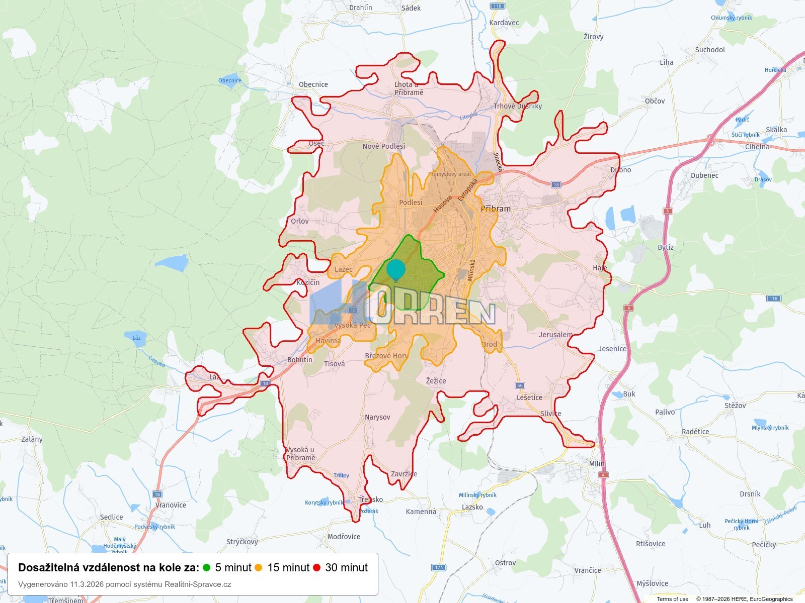 Dosažitelná vzdálenost: kolo