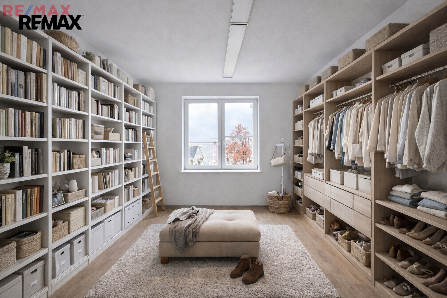 vizualizace šatna/knihovna