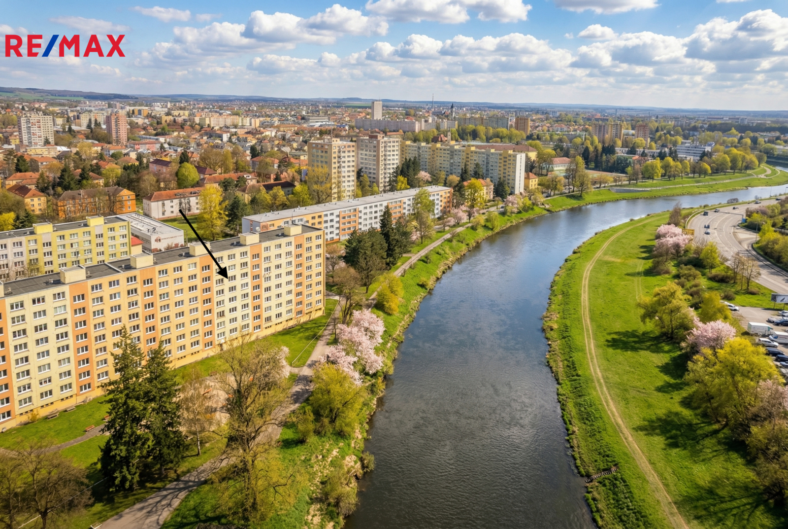 Letecký pohled na umístění bytu