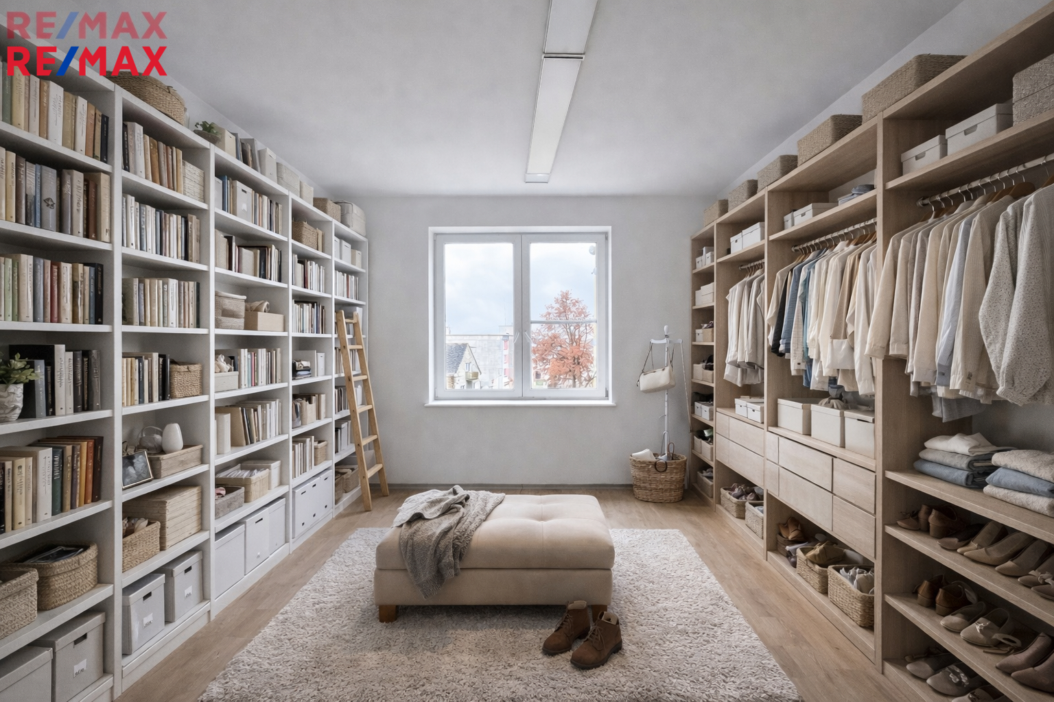 vizualizace šatna/knihovna