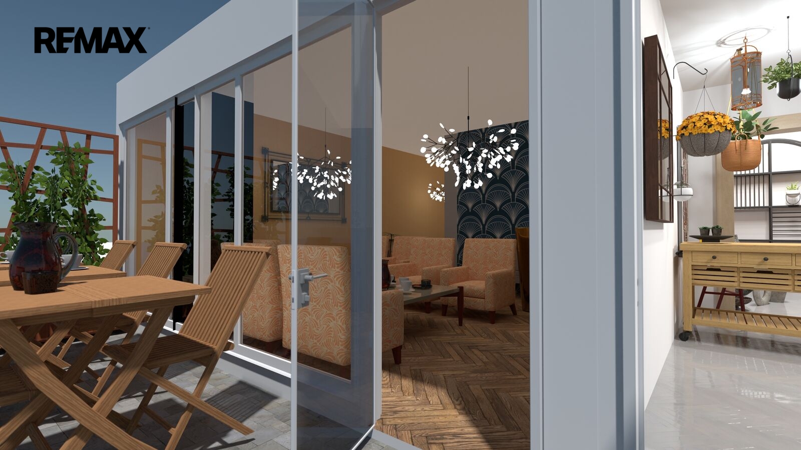 Vizualizace kavárny s předzahrádkou