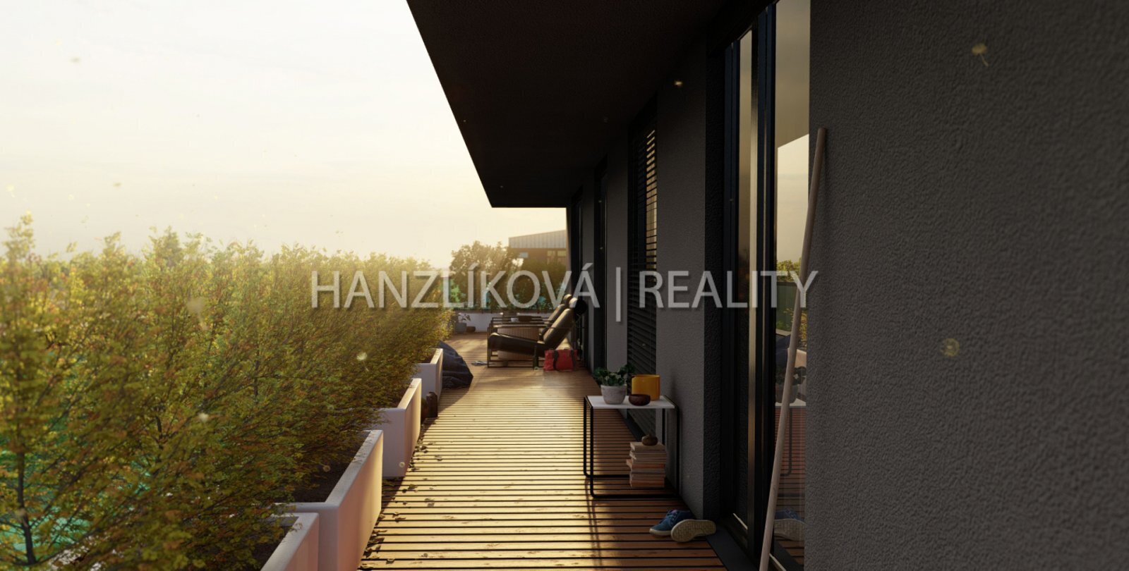 vizualizace bytového domu, terasy Branišovská