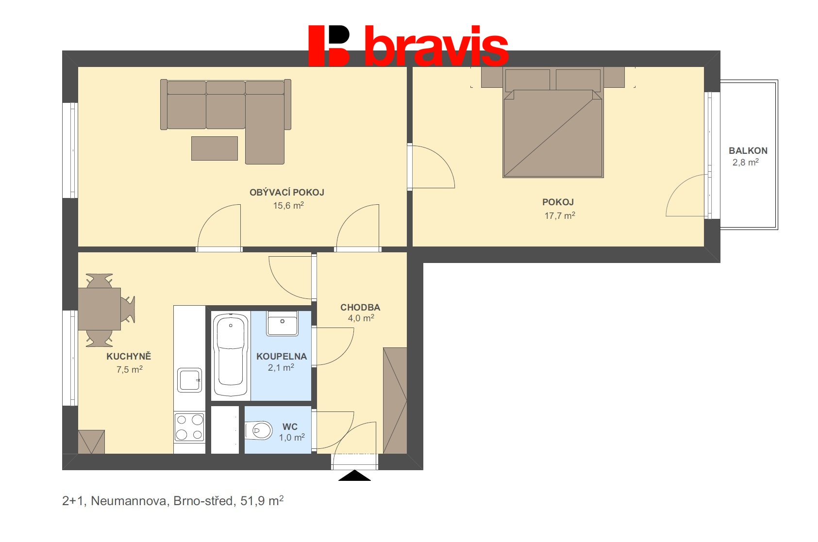 2+1 Neumannova 51,9m2