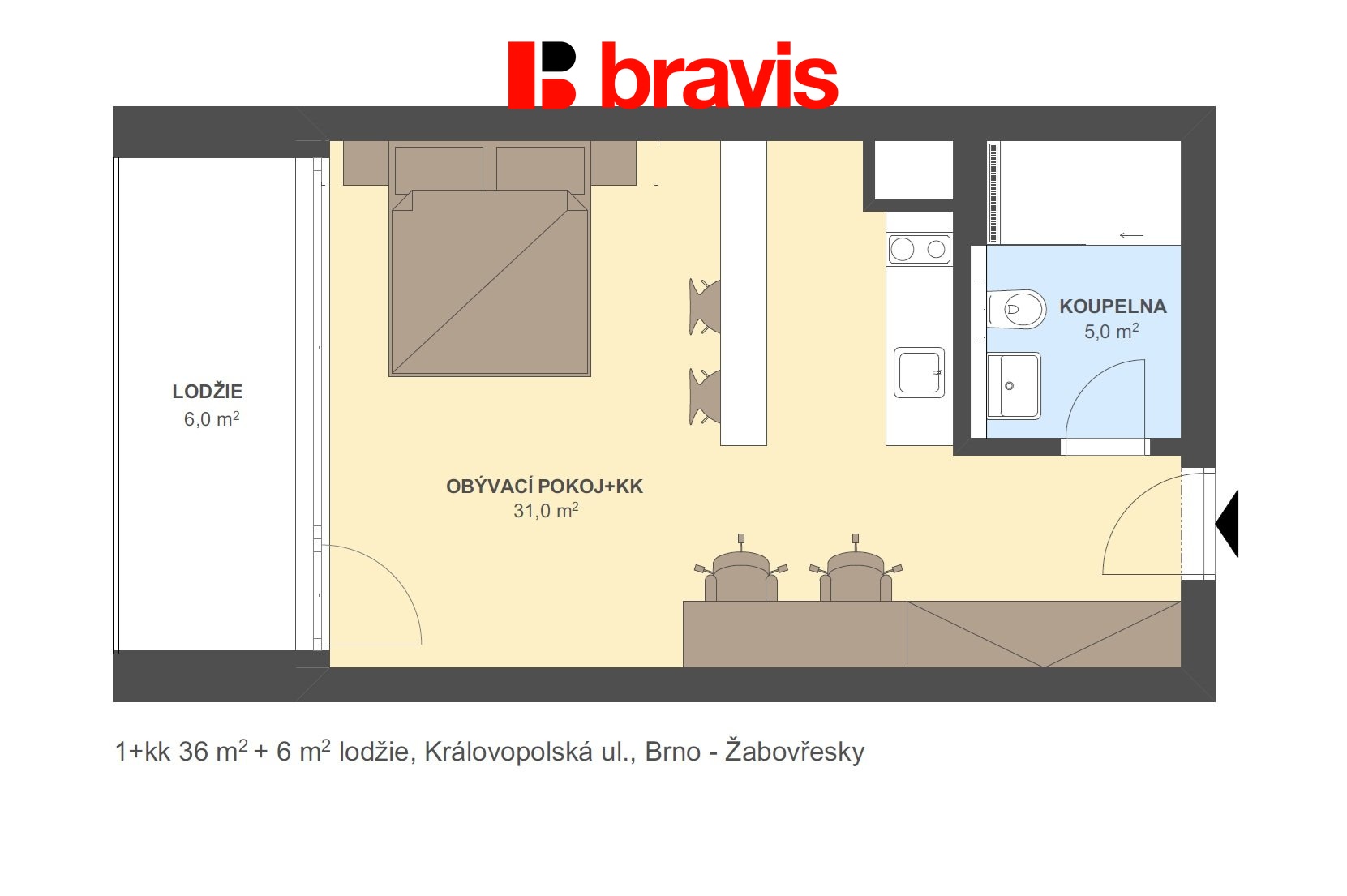 1+kk Královopolská 36m2 + 6m2