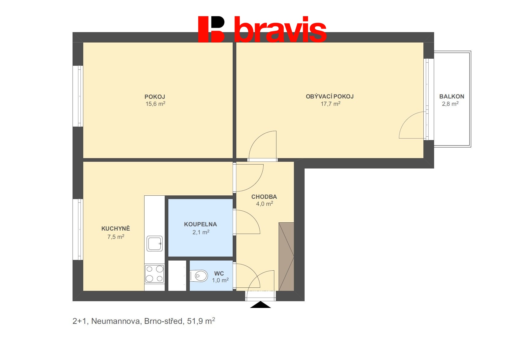 2+1 Neumannova 51,9m2