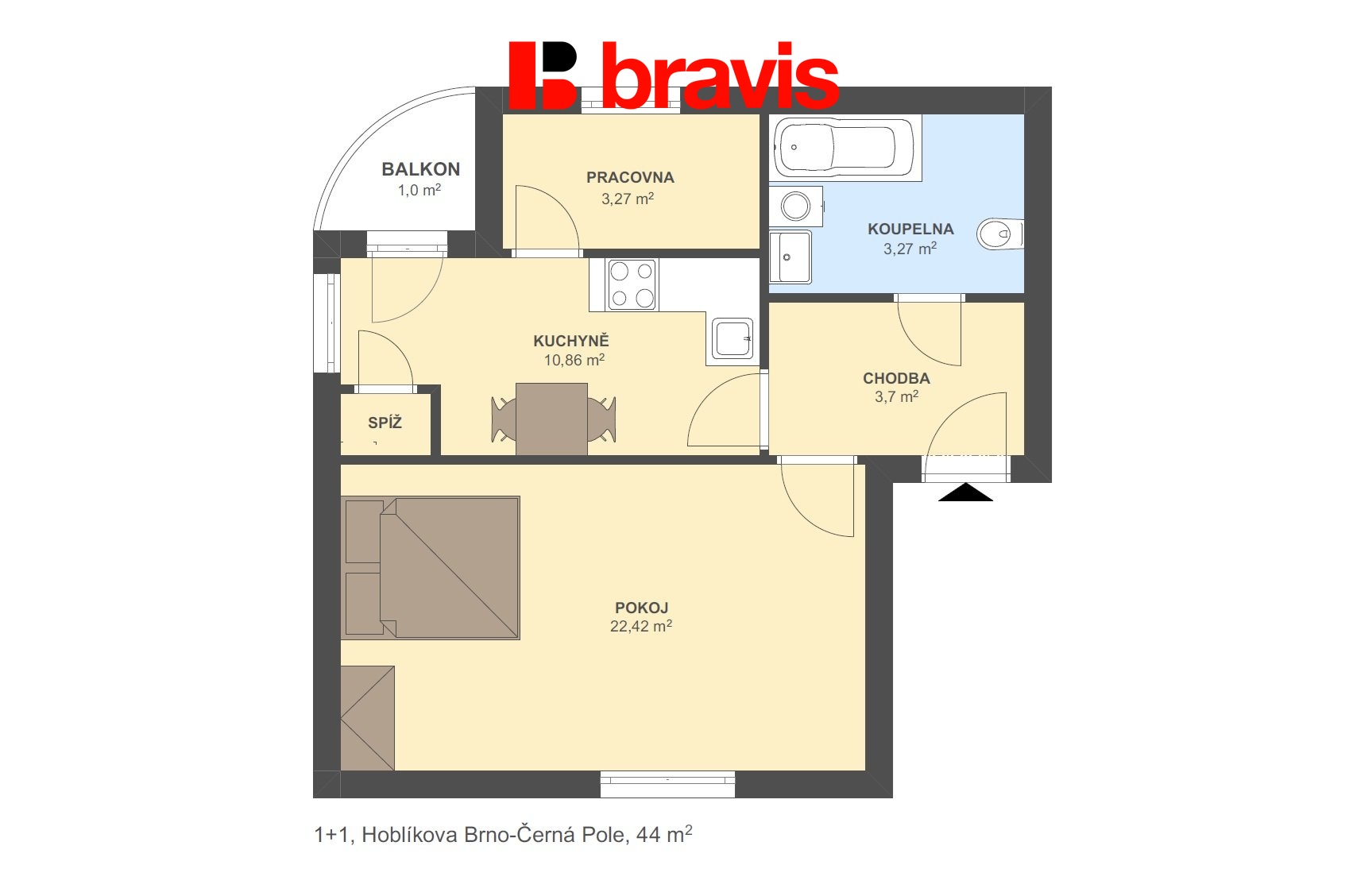 1+1 Hoblíkova 44m2