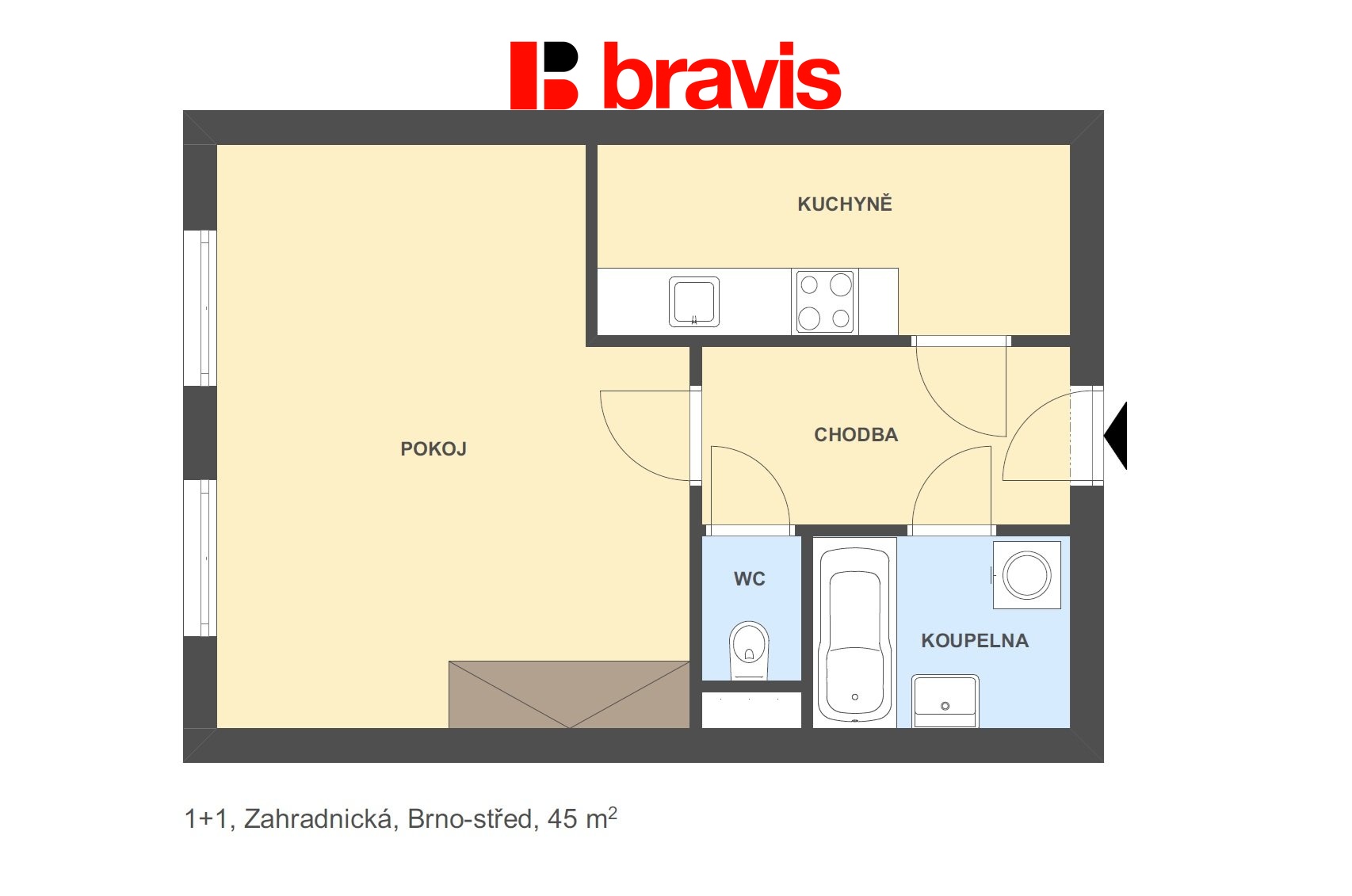 1+1 Zahradnická 45m2