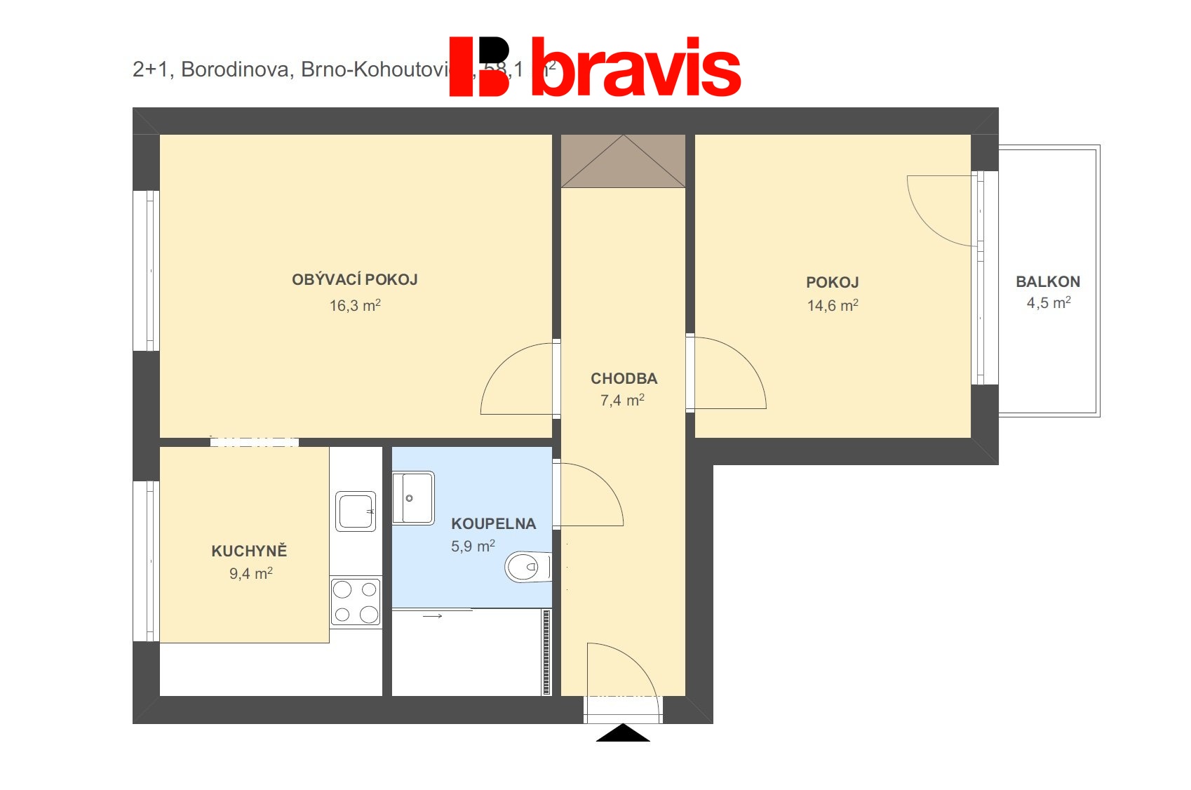 2+1 Borodinova 58,1m2