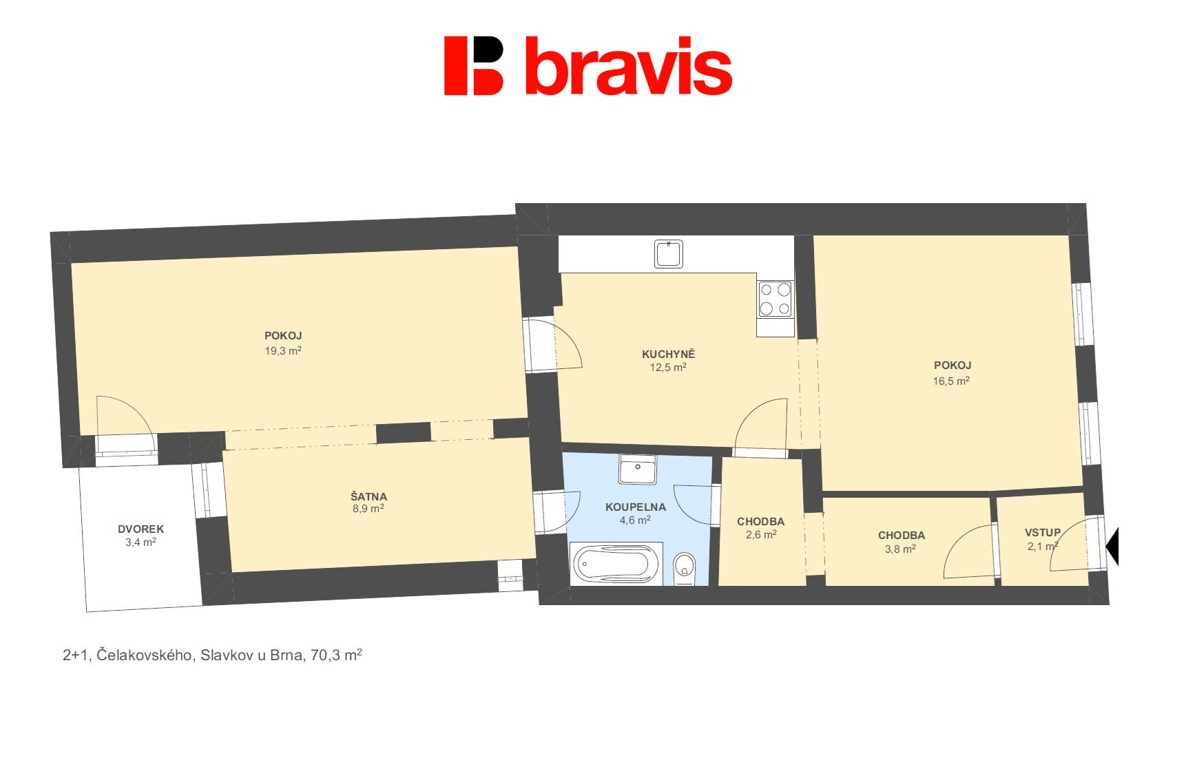 2+1 Čelakovského 70,3m2