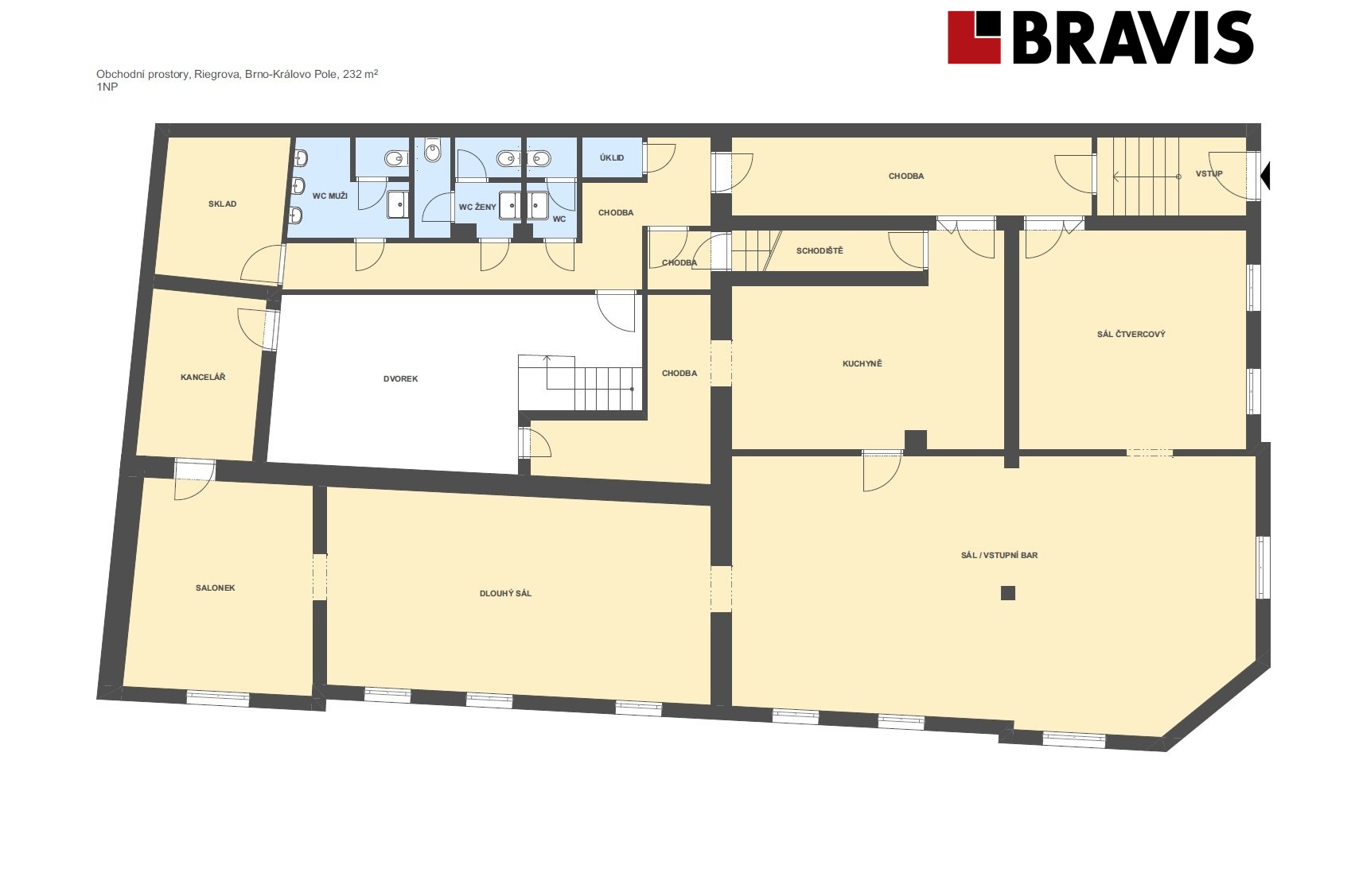 Obchodní prostory Riegrova 232m2 1NP