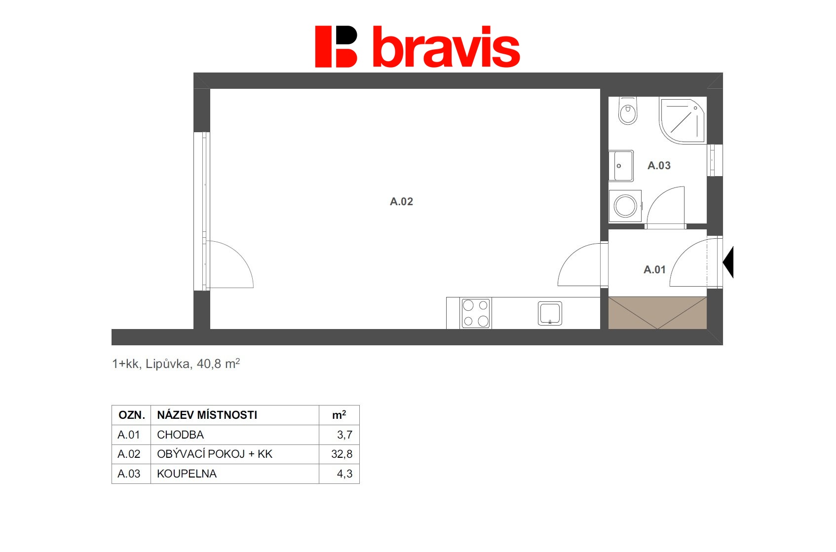 1+kk Lipůvka 40,8m2 byt 1.A