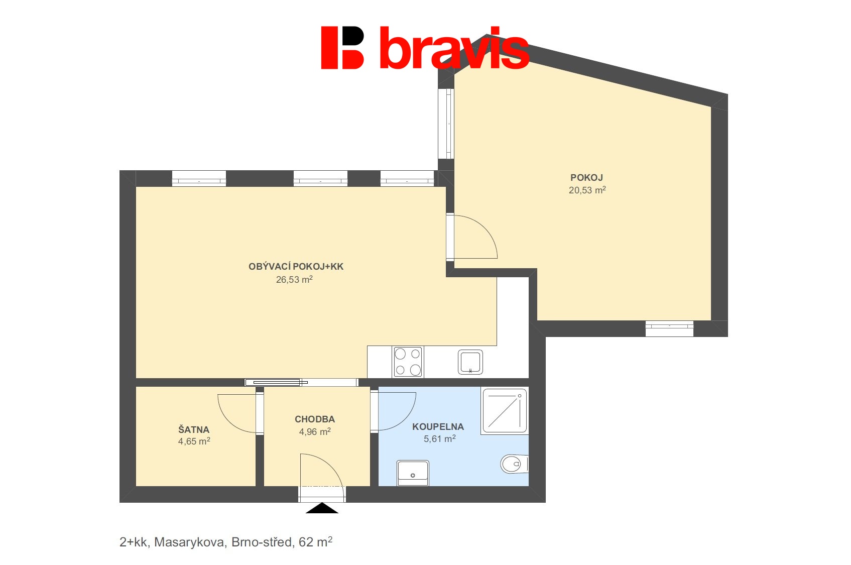2+kk Masarykova 62m2