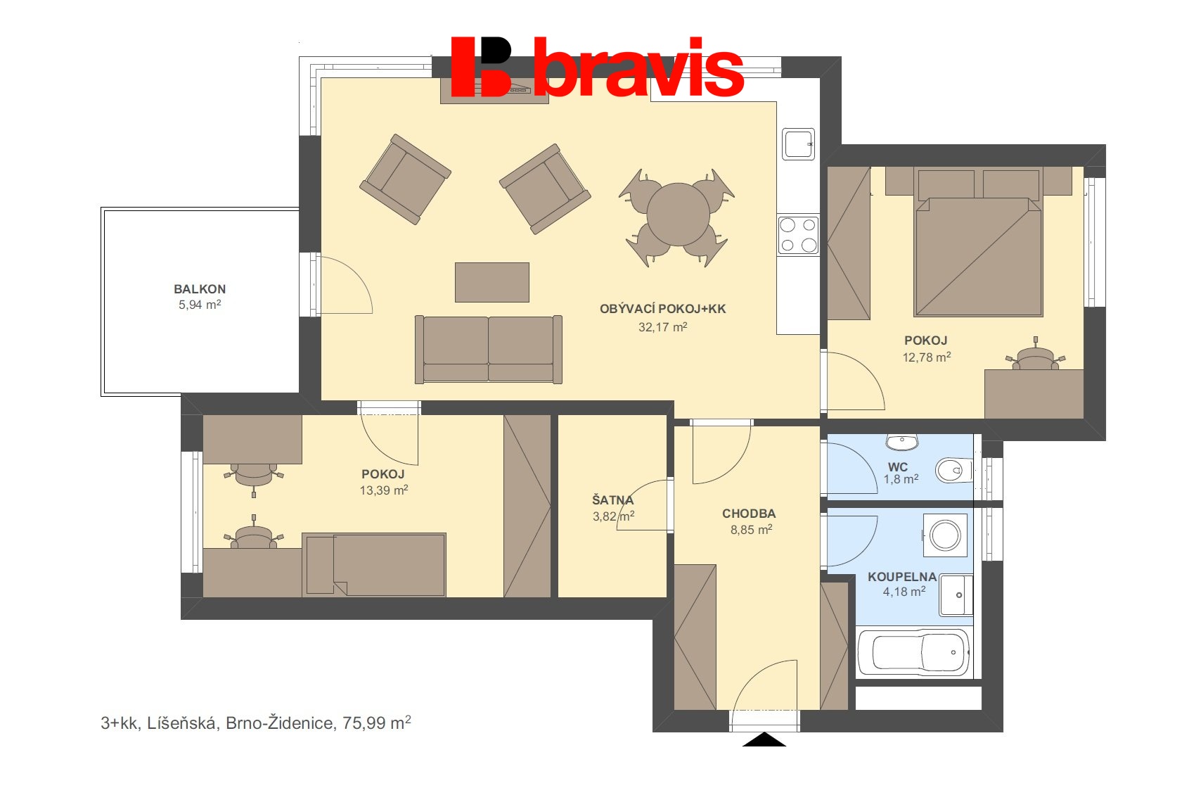 3+kk Líšeňská 75,99m2