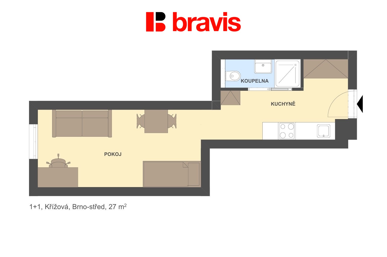 Pudorys_1+1 Křížová 27m2