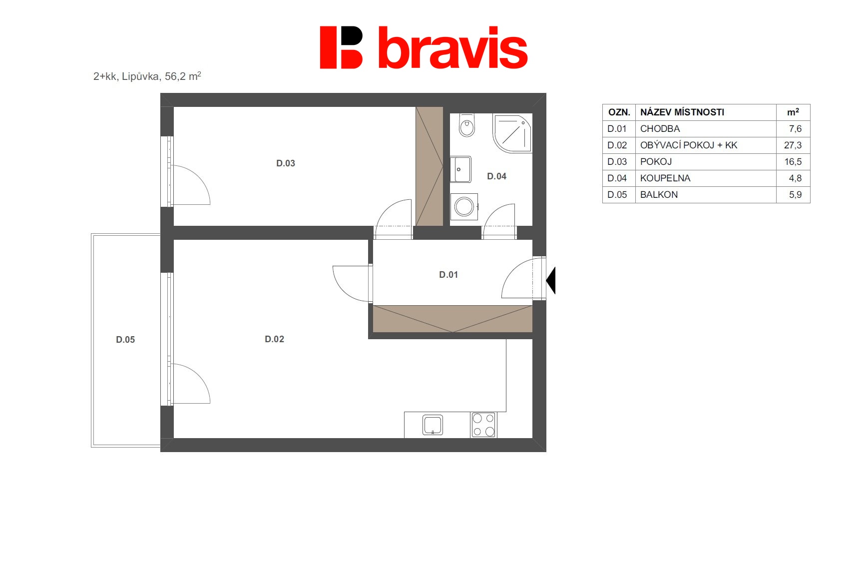 2+kk Lipůvka 56,2m2 byt 2-D