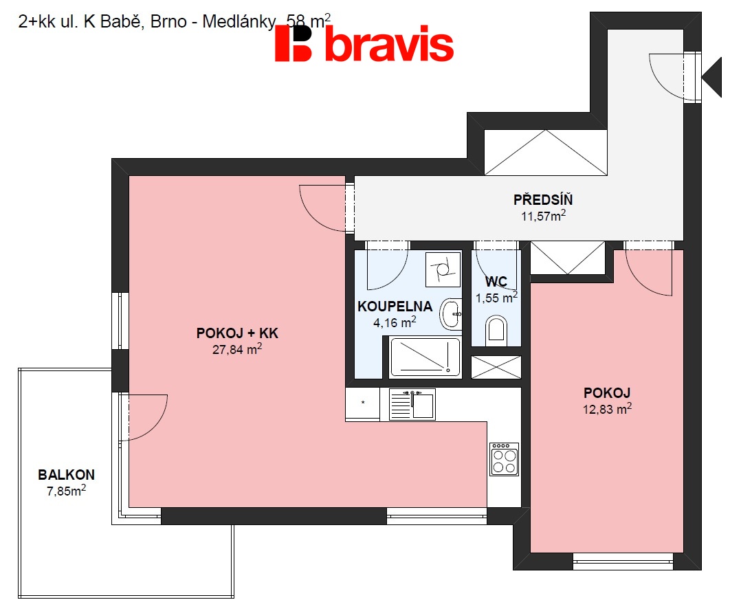 2+kk, K Babě, 58m2