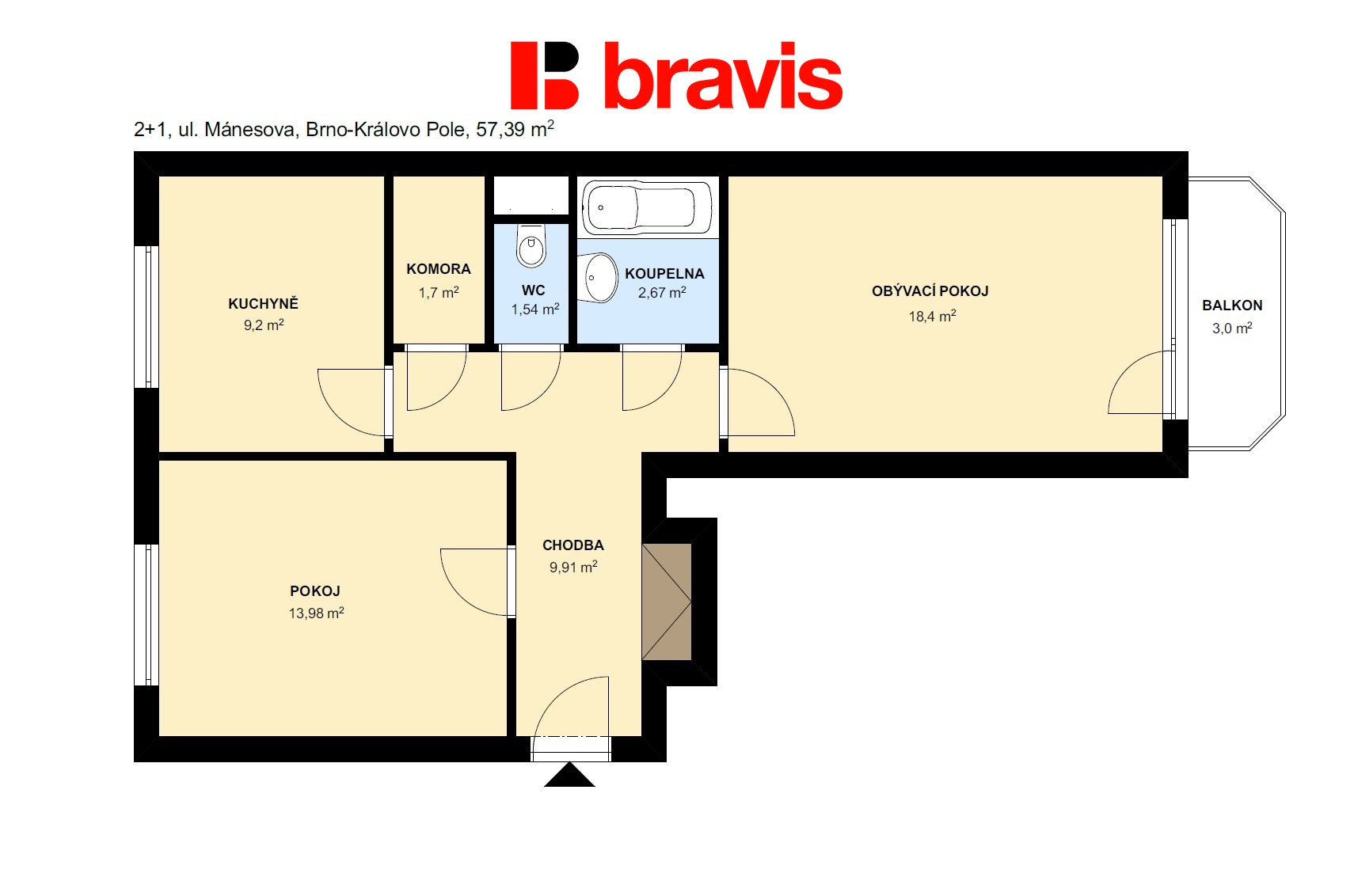 2+1 Mánesova 57,39m2