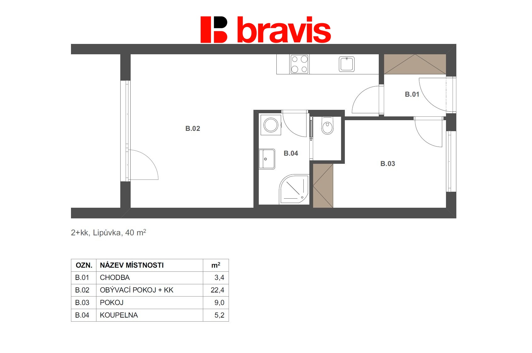 2+kk Lipůvka 40m2 byt 1.B