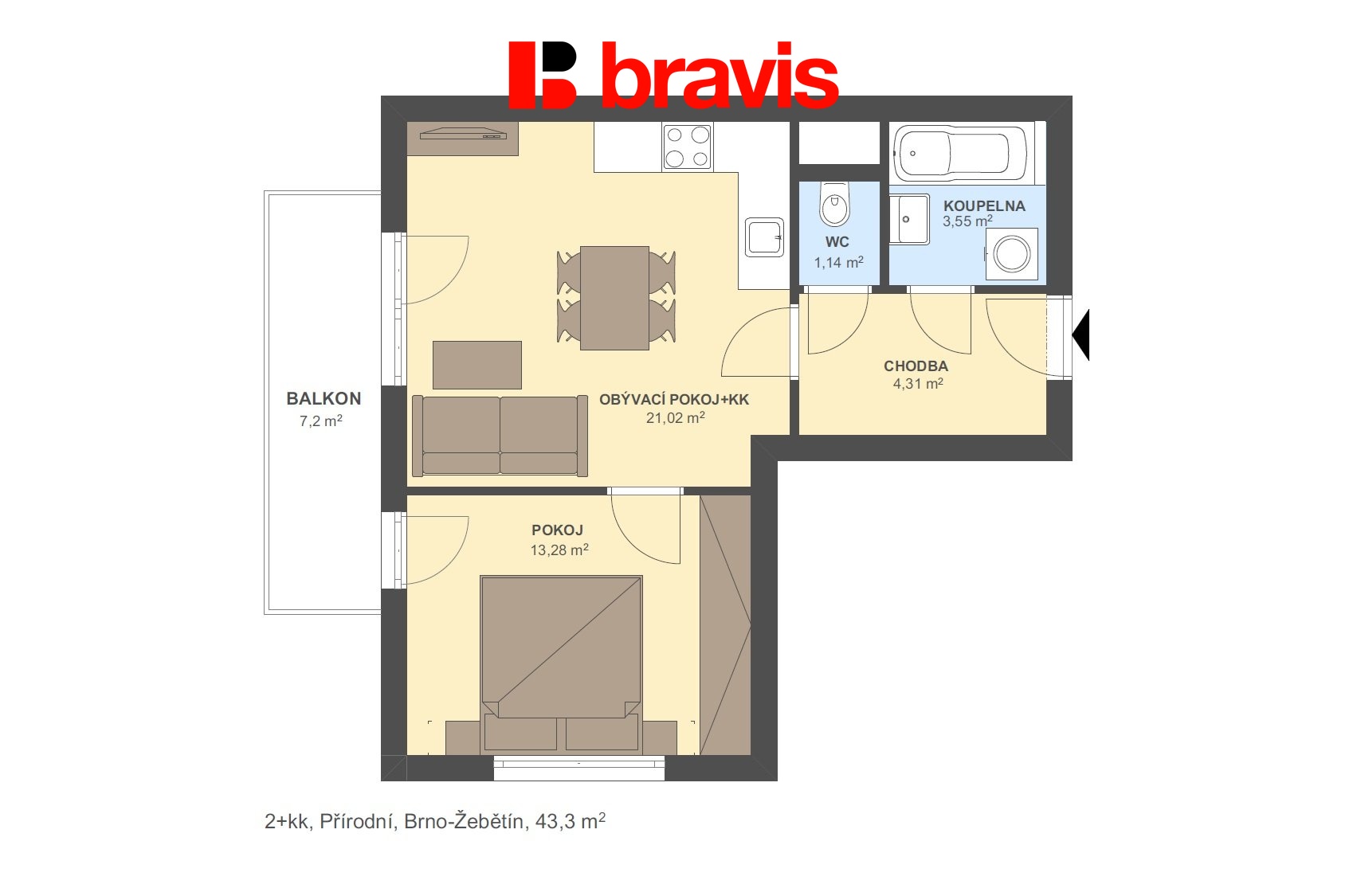 2+kk Přírodní 43,3m2