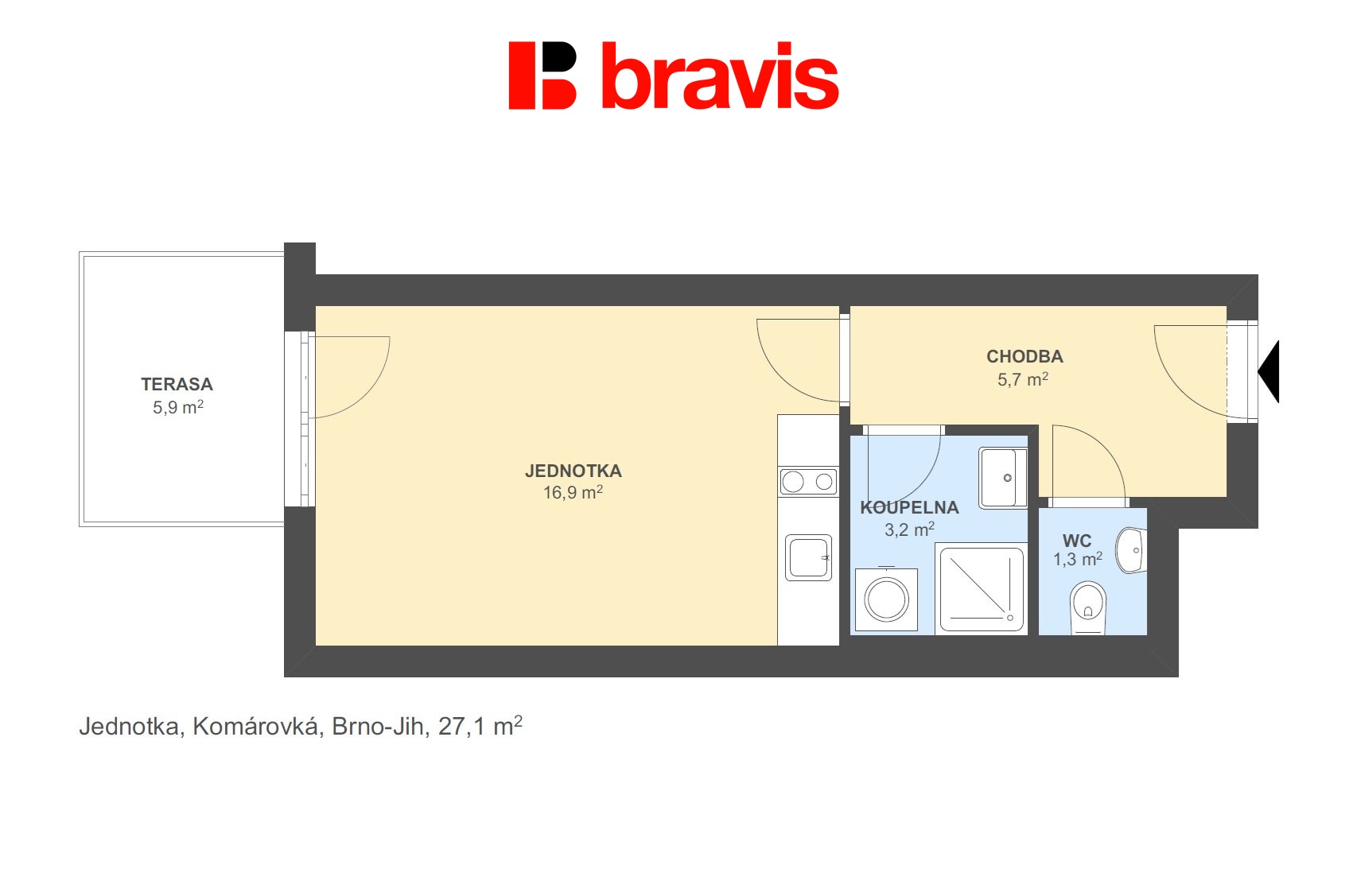 Jednotka Komárovská 27,1m2